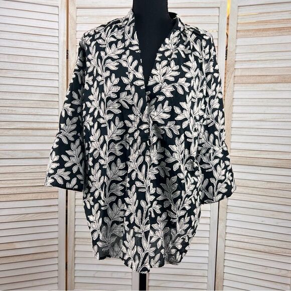 Anthropologie Botanical Applique Popover Tunic Blouse Medium - Picture 1 of 13